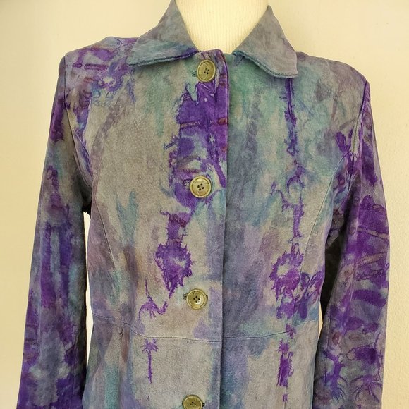 Leather suede trench Jacket Blazer peacoat small 6 8 10 purple blue black gray - Picture 7 of 8